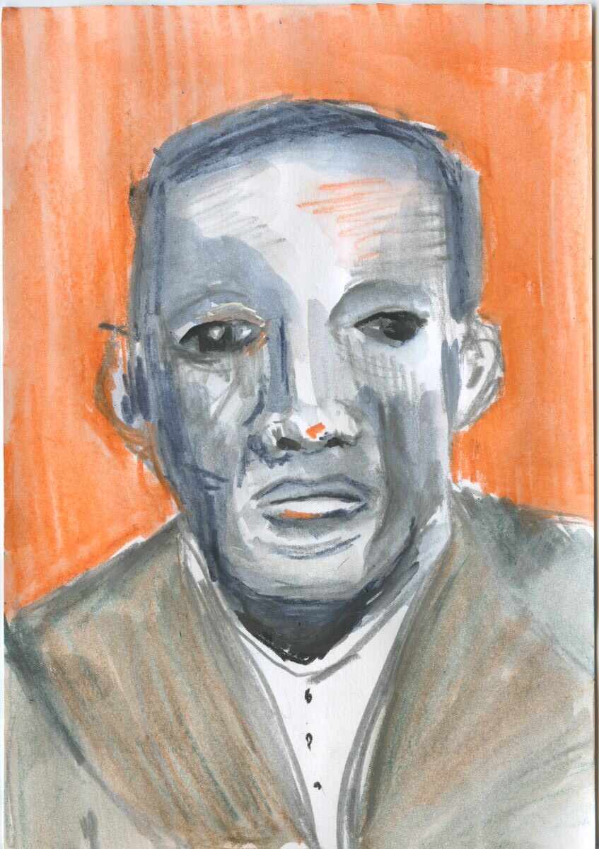 Vintage black man portrait on orange