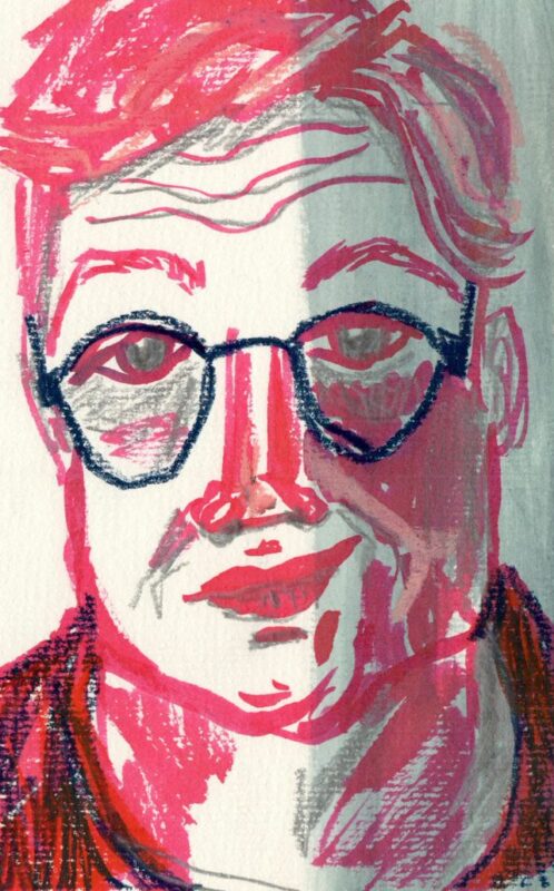 Blue Glasses Face in Pink