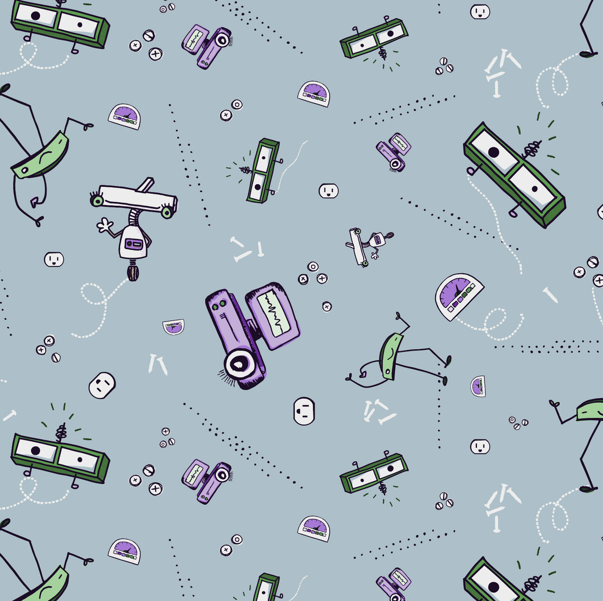 Work in progress Main hero robot league purple green blue