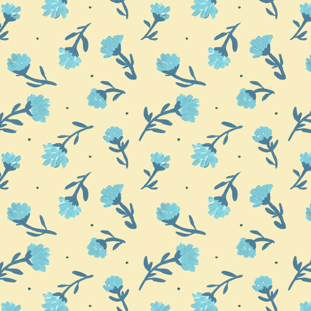 blue flowers toss on soft yellow