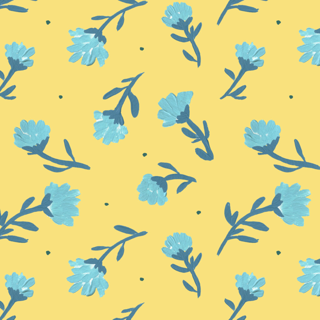 blue flowers toss on bright yellow