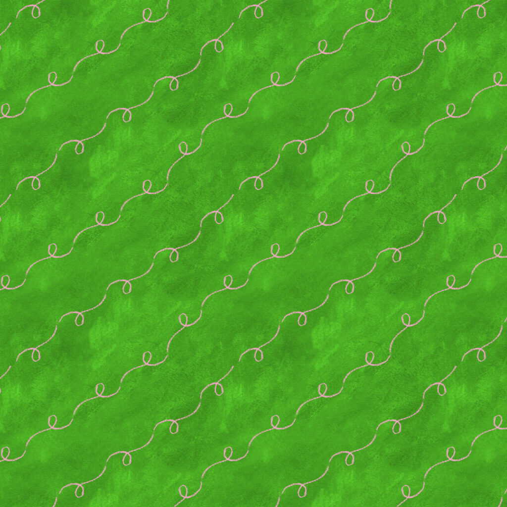 pink scribble loops on kelly green painted background