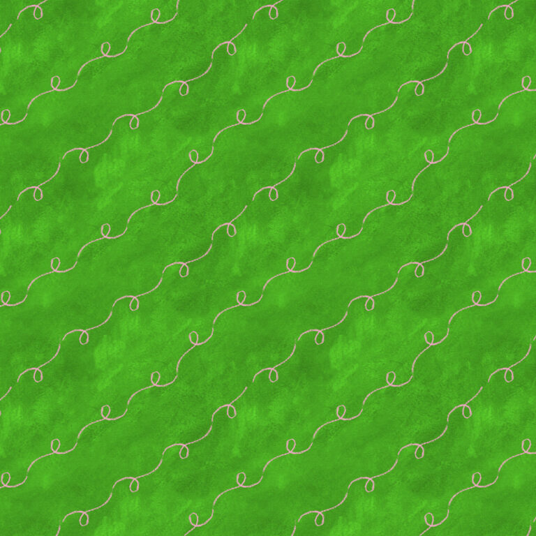 pink scribble loops on kelly green painted background