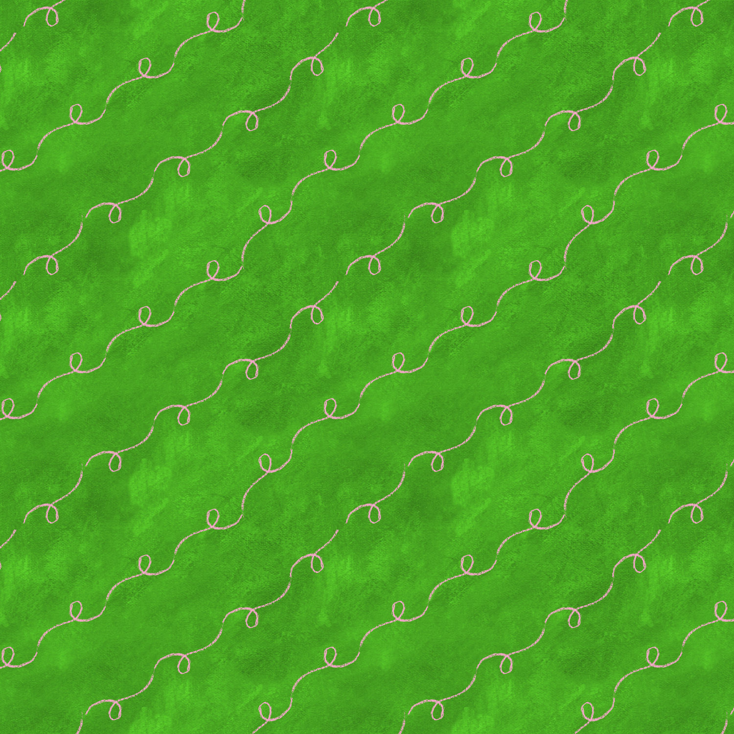 pink scribble loops on kelly green painted background