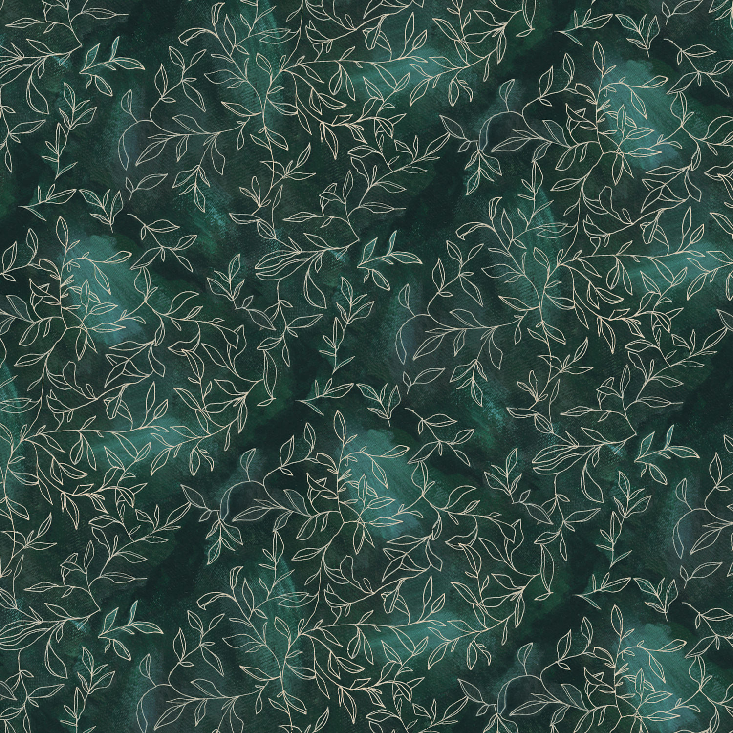 abstract floral leaves botanical line drawing on painted dark green background