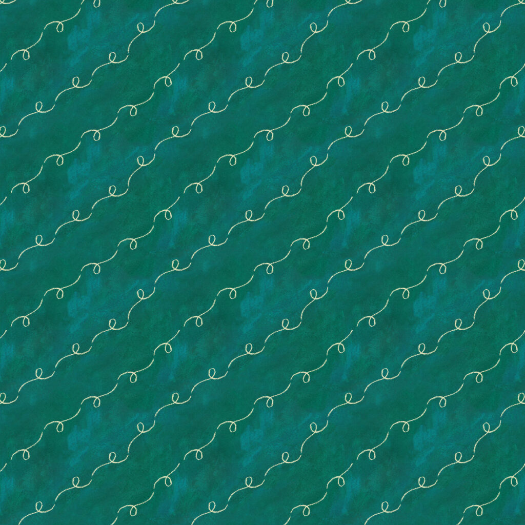 cream scribble loops on teal green painted background