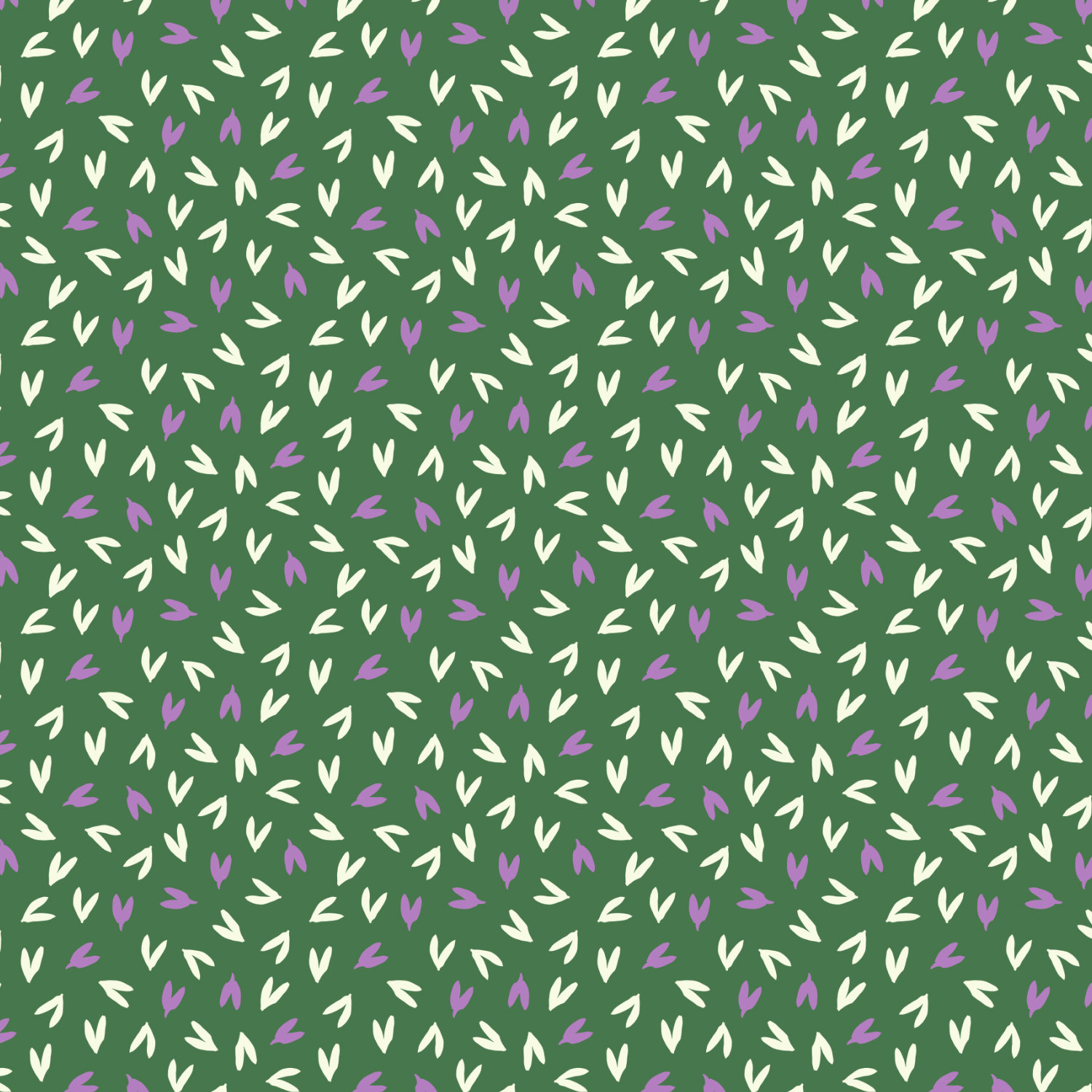 Prairie Cherry green background with cream and purple leaves or hearts