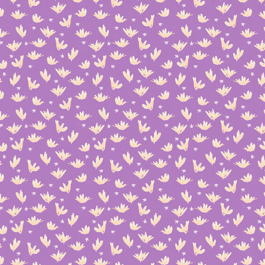 White and peach flowers on lavender background