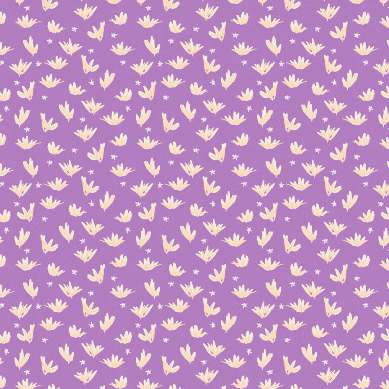 White and peach flowers on lavender background