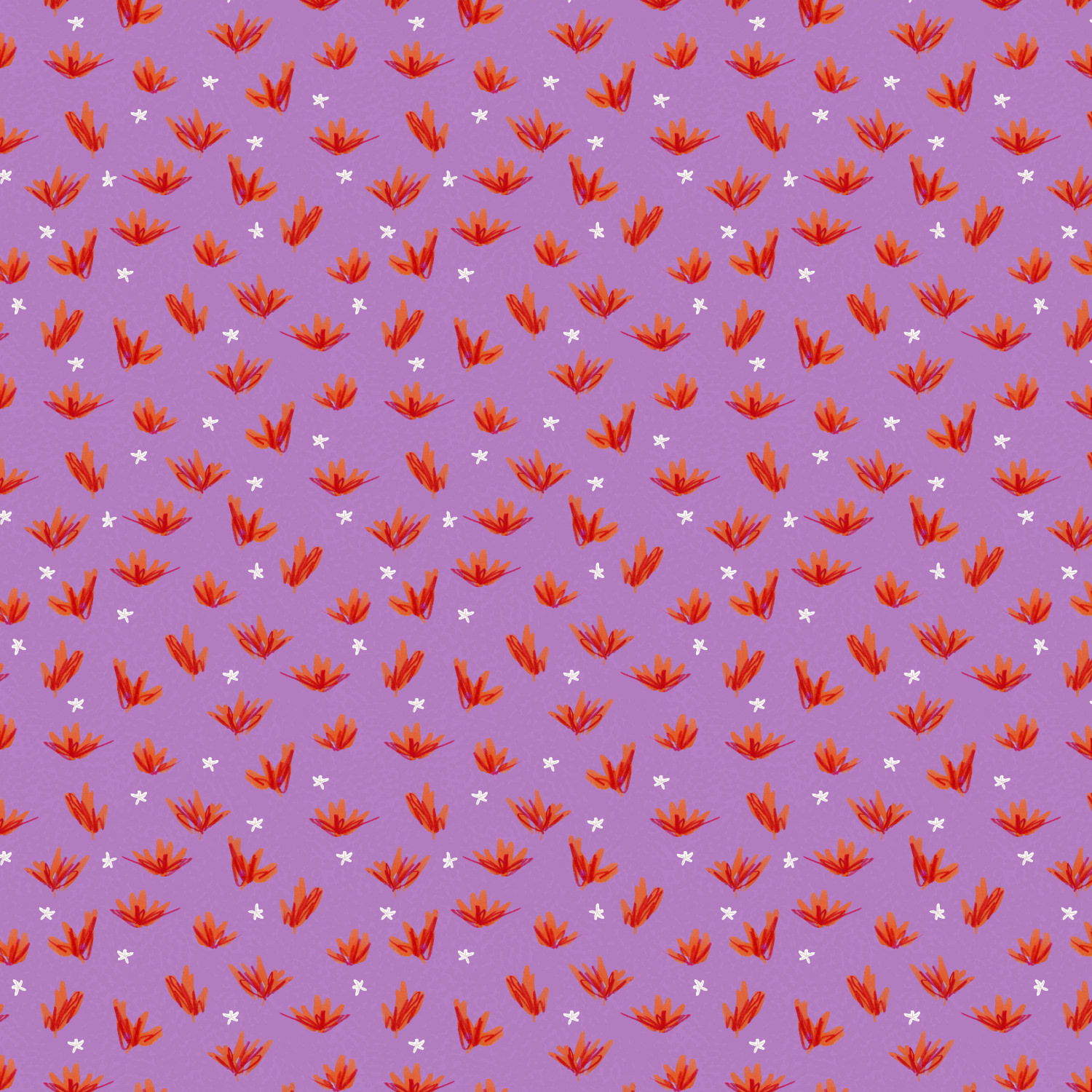 Red and peach flowers on lavender background