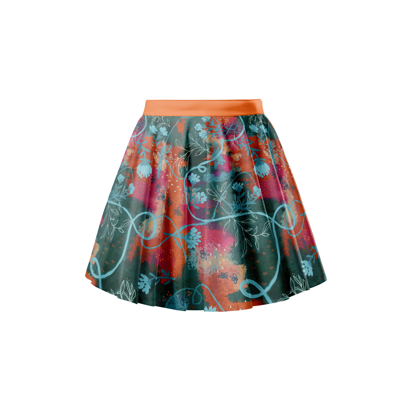 mock up tennis skirt green orange abstract copa floral