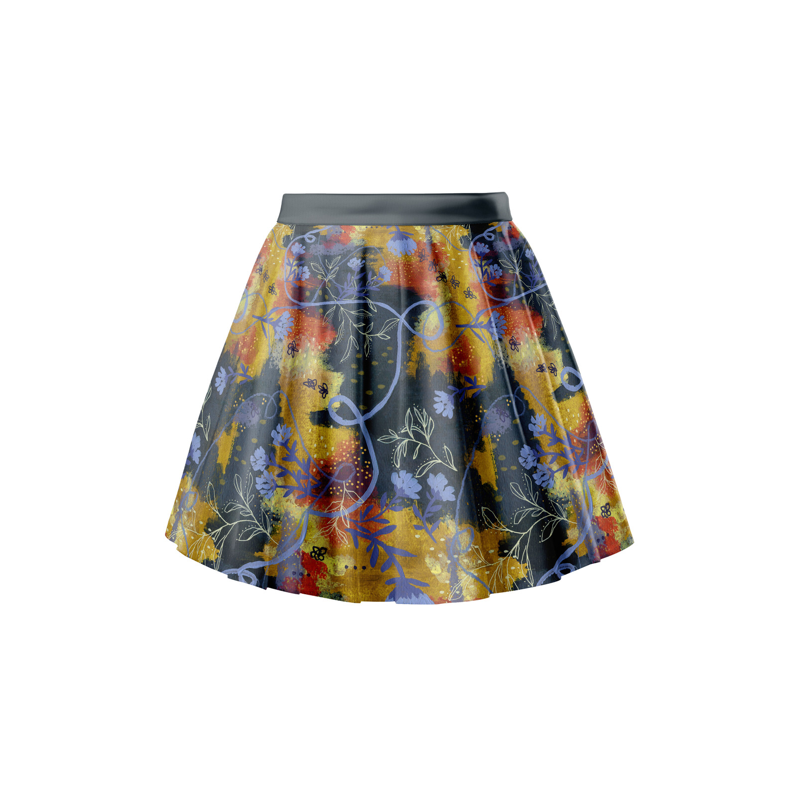 mock up tennis skirt purple yellow abstract copa floral