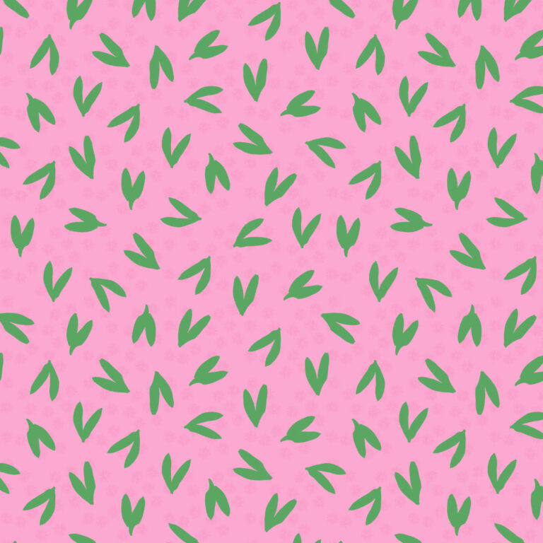 Prairie Cherry pink background with green leaves or hearts